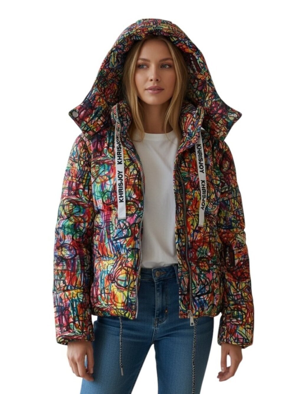 Khrisjoy Puff Graffiti Crayon Puffer Jacket NWT Size 01 Medium